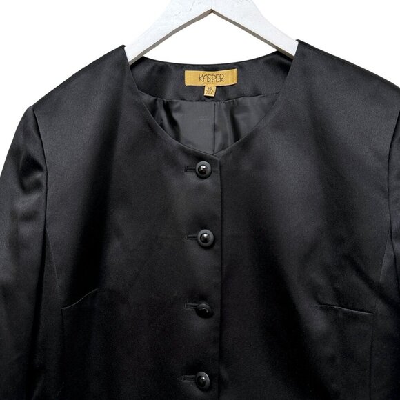 KASPER Black Evening Jacket Size 16 Matte Satin Womens Special Occasion Blazer - Picture 3 of 9